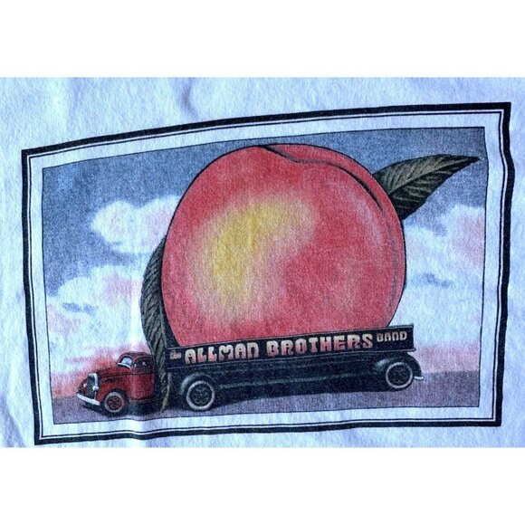 Vintage 90s Allman Brothers Eat Peach T Shirt XL Gildan White Brand Tee Concert - Picture 2 of 12